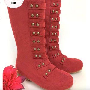 Red Military Style Studded Boots By Liv and Mia